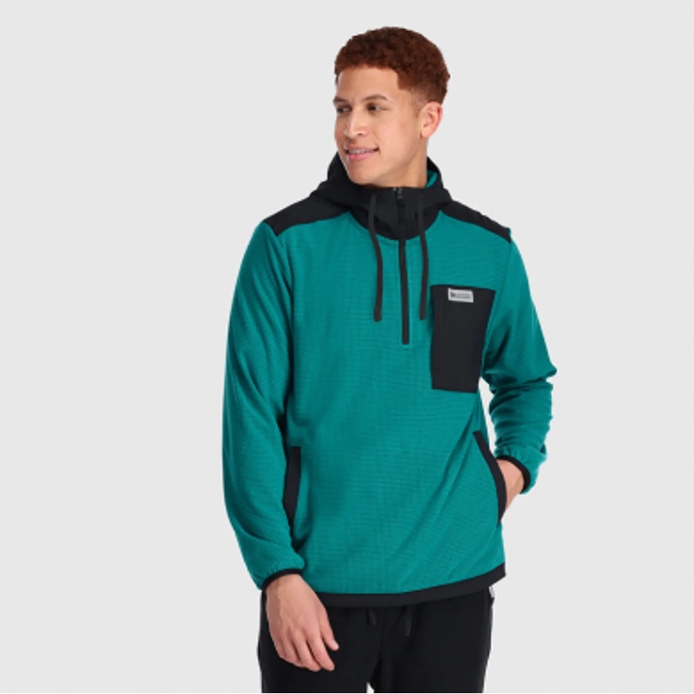 Outdoor Research Trail Mix Fleece Pull Over Hoodie Teal Black, Medium